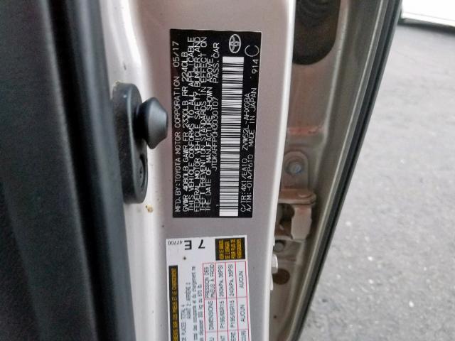 JTDKARFP0H3030107 - 2017 TOYOTA PRIUS PRIM ვერცხლისფერი ფოტო 10