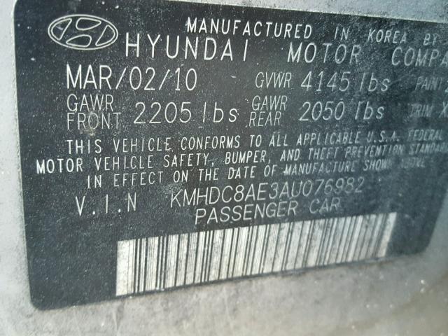 KMHDC8AE3AU076982 - 2010 HYUNDAI ELANTRA TO SILVER photo 10