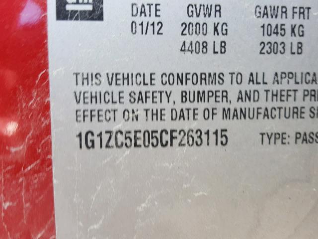 1G1ZC5E05CF263115 - 2012 CHEVROLET MALIBU 1LT MAROON photo 10