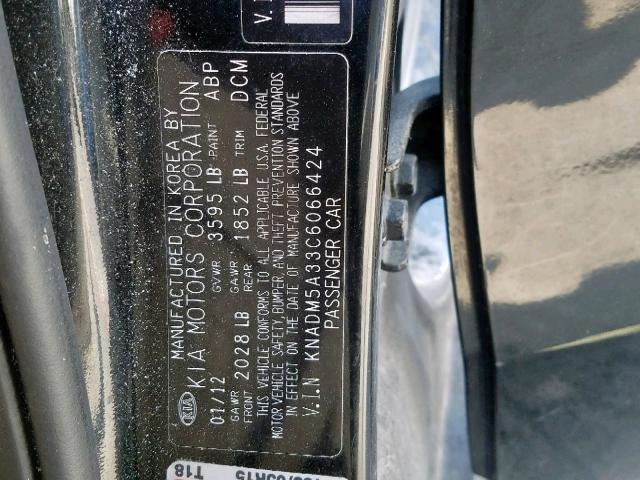 KNADM5A33C6066424 - 2012 KIA RIO LX BLACK photo 10