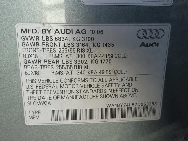 WA1BY74L57D053353 - 2007 AUDI Q7 3.6 QUA SILVER photo 10