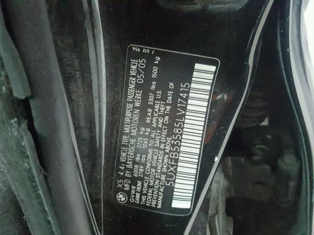 5UXFB53585LV17415 - 2005 BMW X5 4.4I BLACK photo 10