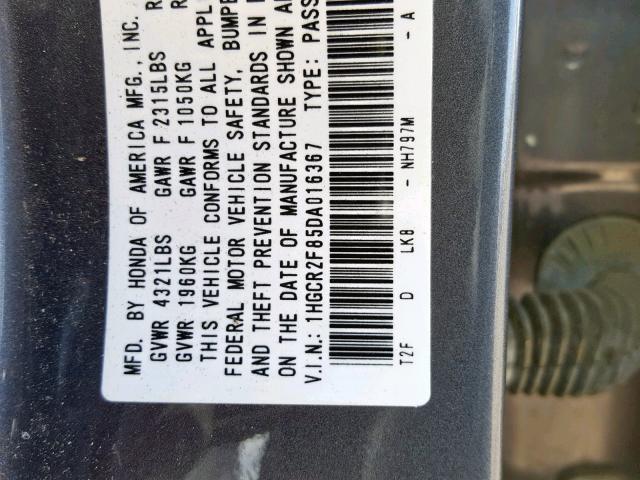 1HGCR2F85DA016367 - 2013 HONDA ACCORD EXL GRAY photo 10