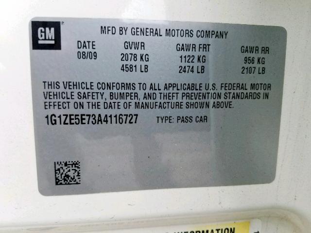 1G1ZE5E73A4116727 - 2010 CHEVROLET MALIBU LTZ თეთრი ფოტო 10