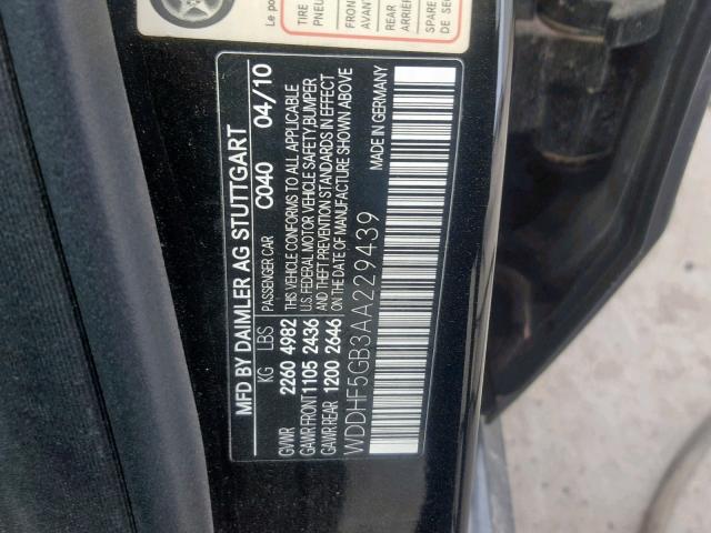 WDDHF5GB3AA229439 - 2010 MERCEDES-BENZ E 350 BLACK photo 10