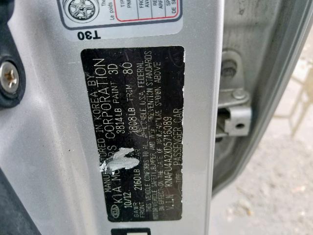 KNAFU4A2XD5716089 - 2013 KIA FORTE EX SILVER photo 10