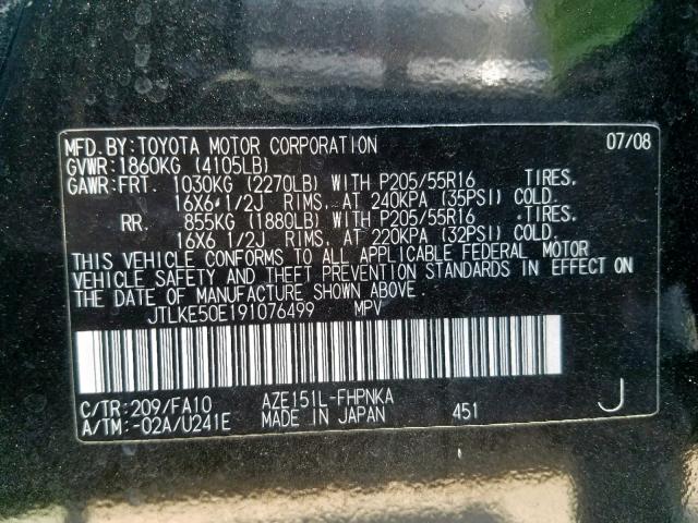 JTLKE50E191076499 - 2009 TOYOTA SCION XB 黑色 照片 10