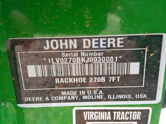 1LV0270BKJ0030081 - 2019 JOHN DEERE EQUIPMENT GREEN photo 10