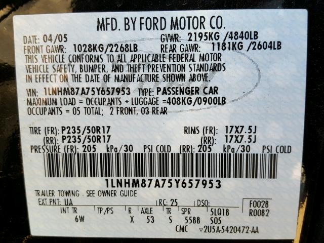 1LNHM87A75Y657953 - 2005 LINCOLN LS BLACK photo 10