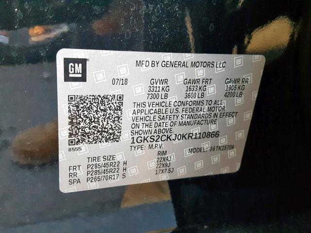 1GKS2CKJ0KR110866 - 2019 GMC YUKON DENA BLACK photo 10