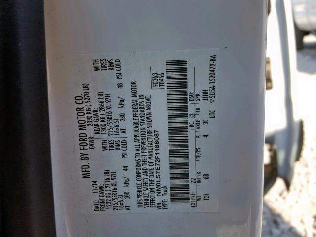 NM0LS7E72F1188087 - 2015 FORD TRANSIT CO WHITE photo 10