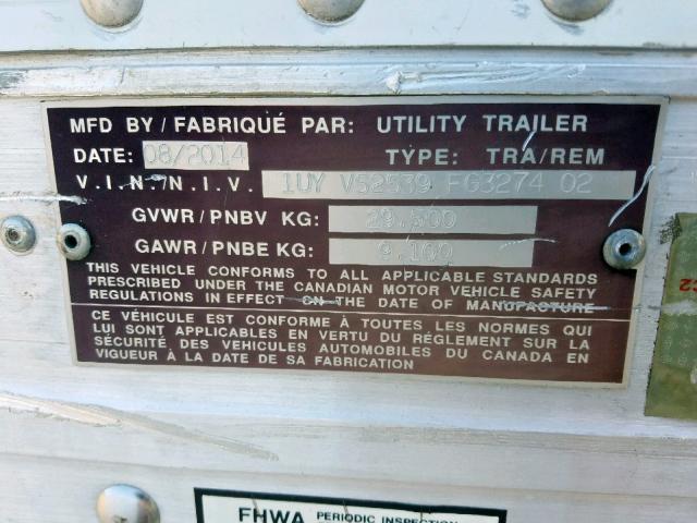 1UYVS2539FG327402 - 2015 UTILITY TRAILER WHITE photo 10