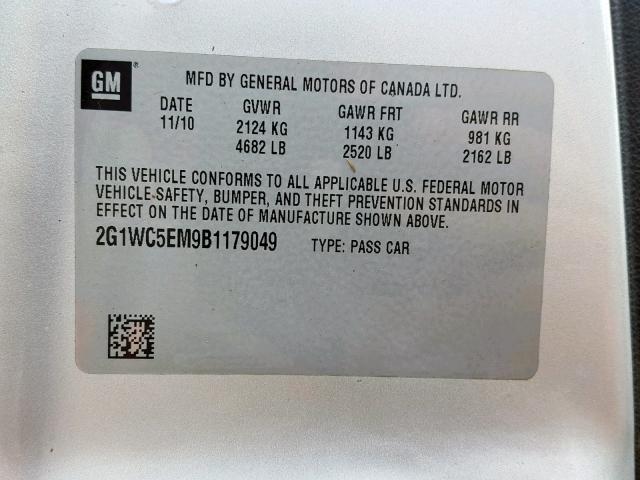 2G1WC5EM9B1179049 - 2011 CHEVROLET IMPALA LTZ SILVER photo 10