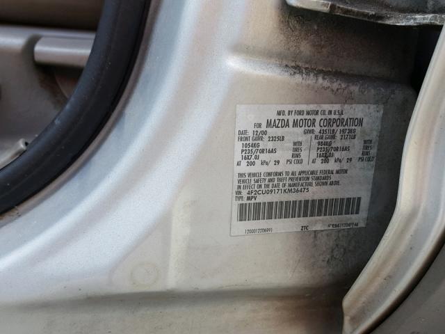 4F2CU09171KM36475 - 2001 MAZDA TRIBUTE LX SILVER photo 10