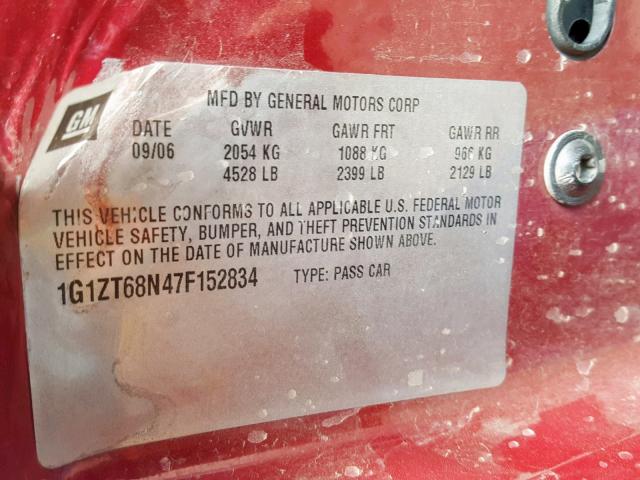 1G1ZT68N47F152834 - 2007 CHEVROLET MALIBU MAX 栗色 照片 10