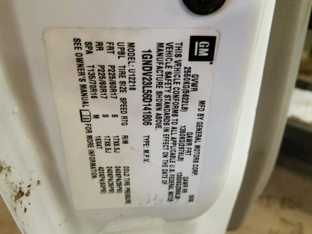 1GNDV23L56D141806 - 2006 CHEVROLET UPLANDER L WHITE photo 10