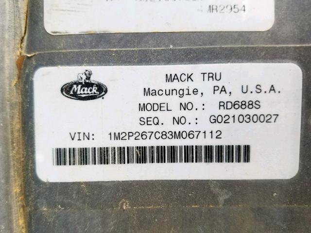 1M2P267C83M067112 - 2003 MACK 600 RD600 WHITE photo 10