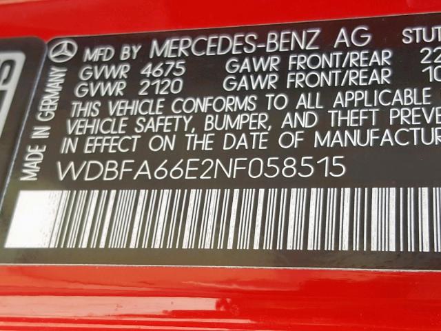 WDBFA66E2NF058515 - 1992 MERCEDES-BENZ 500 SL RED photo 10