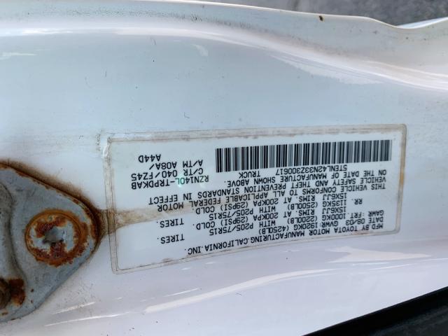 5TENL42N33Z300617 - 2003 TOYOTA TACOMA WHITE photo 9