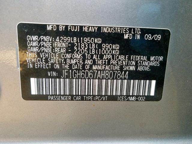 JF1GH6D67AH807844 - 2010 SUBARU IMPREZA OU SILVER photo 10