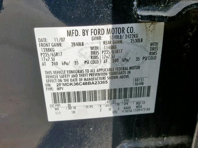 2FMDK36C48BA23365 - 2008 FORD EDGE SE BLUE photo 10