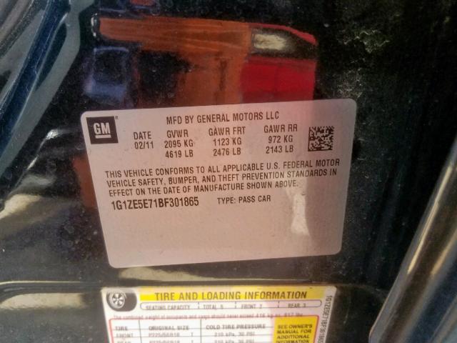 1G1ZE5E71BF301865 - 2011 CHEVROLET MALIBU LTZ შავი ფოტო 10