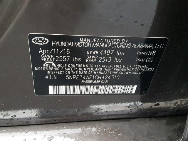 5NPE34AF1GH424310 - 2016 HYUNDAI SONATA SPO BROWN photo 10