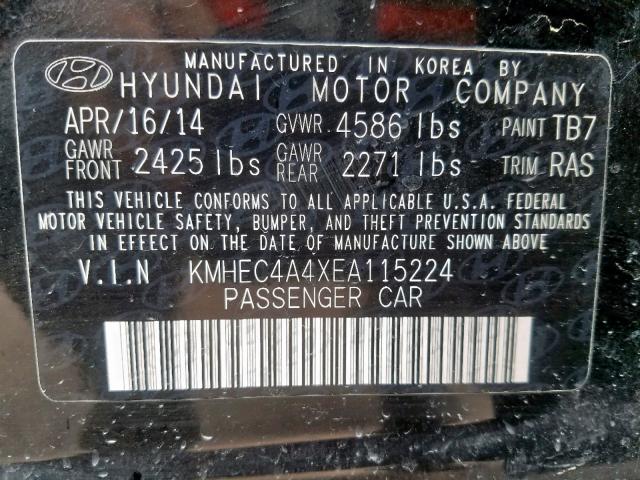 KMHEC4A4XEA115224 - 2014 HYUNDAI SONATA HYB BLACK photo 10