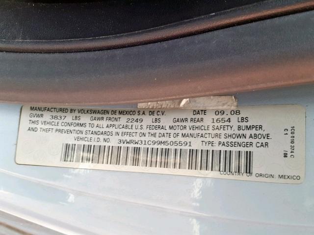 3VWRW31C99M505591 - 2009 VOLKSWAGEN NEW BEETLE ლურჯი ფოტო 10