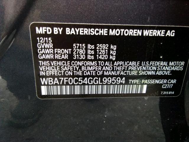 WBA7F0C54GGL99594 - 2016 BMW 750 I BLUE photo 10