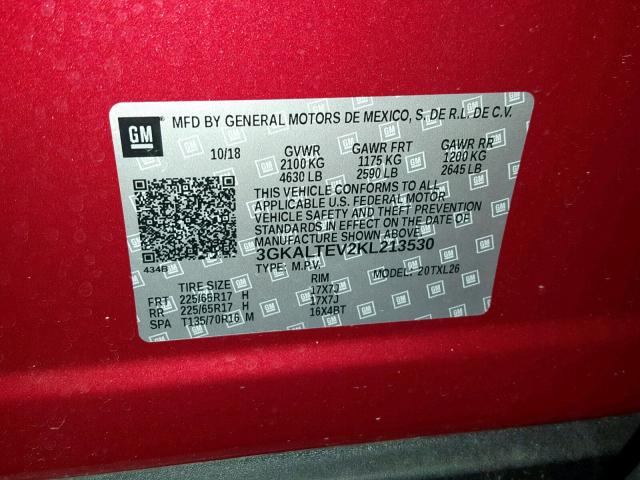 3GKALTEV2KL213530 - 2019 GMC TERRAIN SL RED photo 10