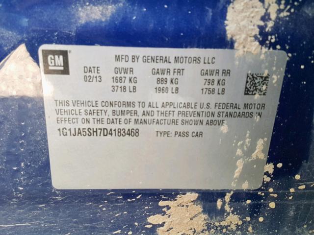 1G1JA5SH7D4183468 - 2013 CHEVROLET SONIC LS 蓝色 照片 10