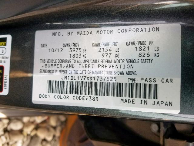 JM1BL1V7XD1737525 - 2013 MAZDA 3 I GRAY photo 10