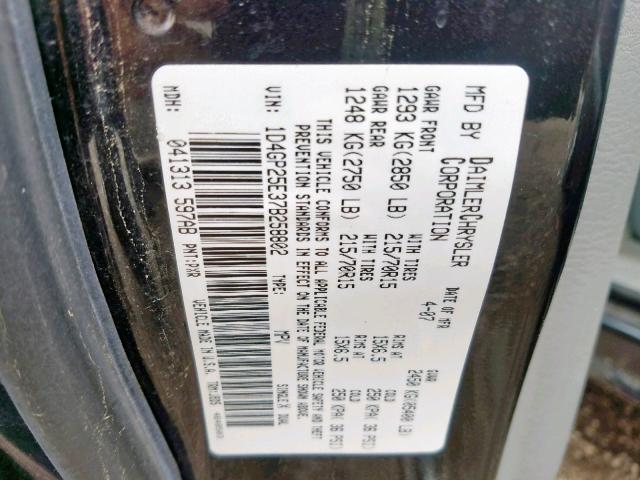 1D4GP25E37B258802 - 2007 DODGE CARAVAN SE BLACK photo 10