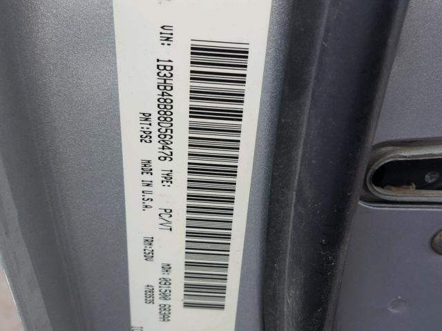 1B3HB48B88D560476 - 2008 DODGE CALIBER SX SILVER photo 10