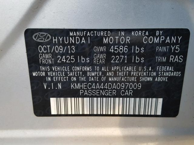 KMHEC4A44DA097009 - 2013 HYUNDAI SONATA HYB SILVER photo 10