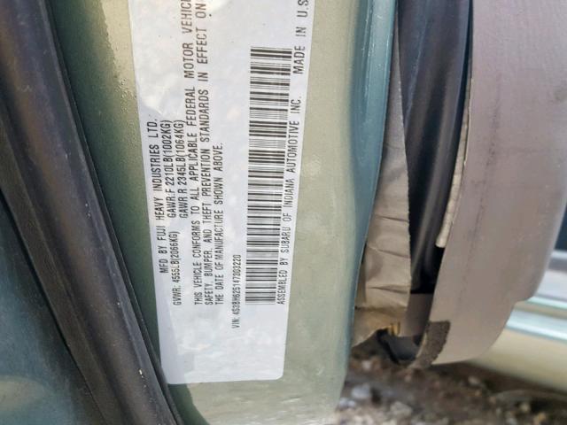 4S3BH625147303220 - 2004 SUBARU LEGACY L S GREEN photo 10