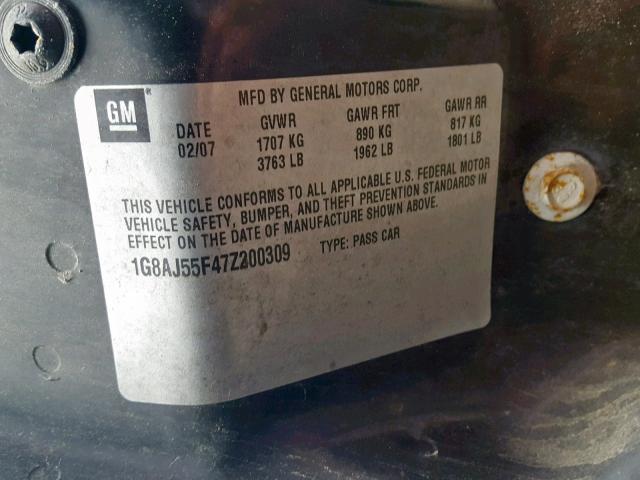 1G8AJ55F47Z200309 - 2007 SATURN ION LEVEL BLACK photo 10