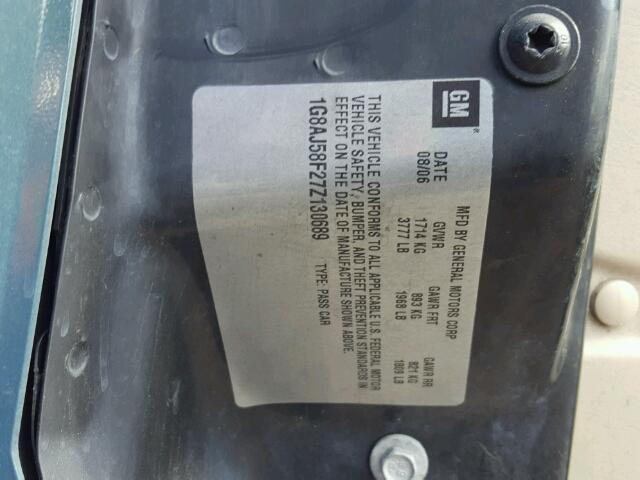 1G8AJ58F27Z130689 - 2007 SATURN ION LEVEL GREEN photo 10