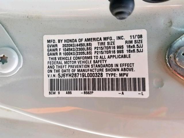 5J6YH28719L000328 - 2009 HONDA ELEMENT EX SILVER photo 10