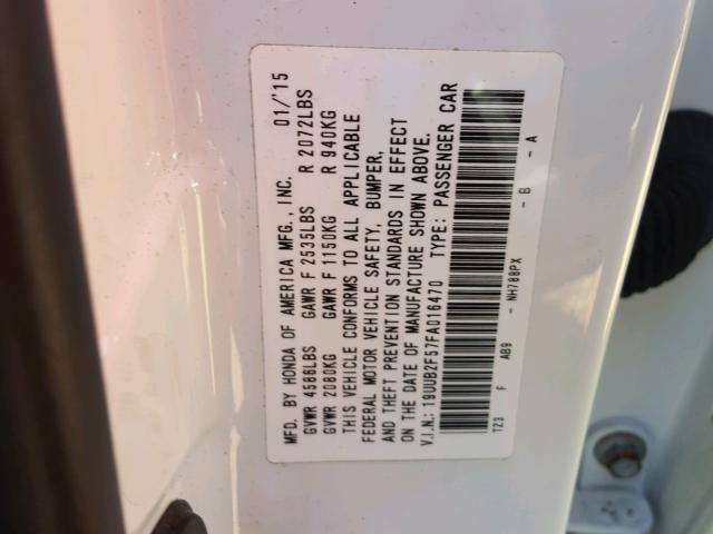 19UUB2F57FA016470 - 2015 ACURA TLX TECH WHITE photo 10