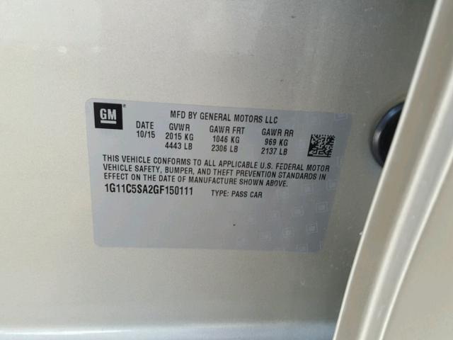 1G11C5SA2GF150111 - 2016 CHEVROLET MALIBU LIM 米色 照片 10