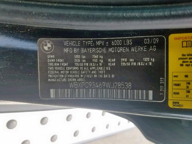 WBXPC93469WJ28538 - 2009 BMW X3 XDRIVE3 BLACK photo 10