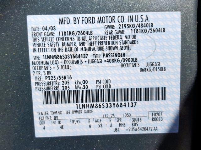 1LNHM86S33Y684137 - 2003 LINCOLN LS 绿色 照片 10