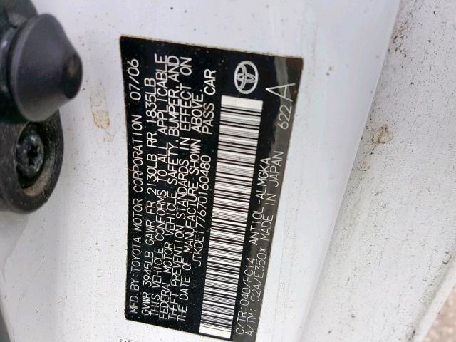 JTKDE177670160480 - 2007 TOYOTA SCION TC თეთრი ფოტო 10