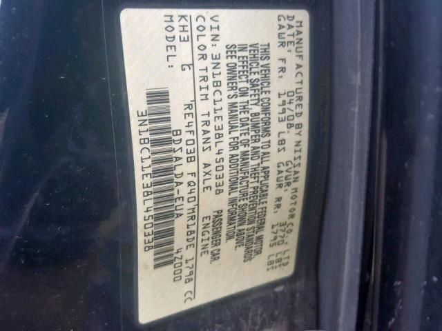 3N1BC11E38L450338 - 2008 NISSAN VERSA S BLACK photo 10