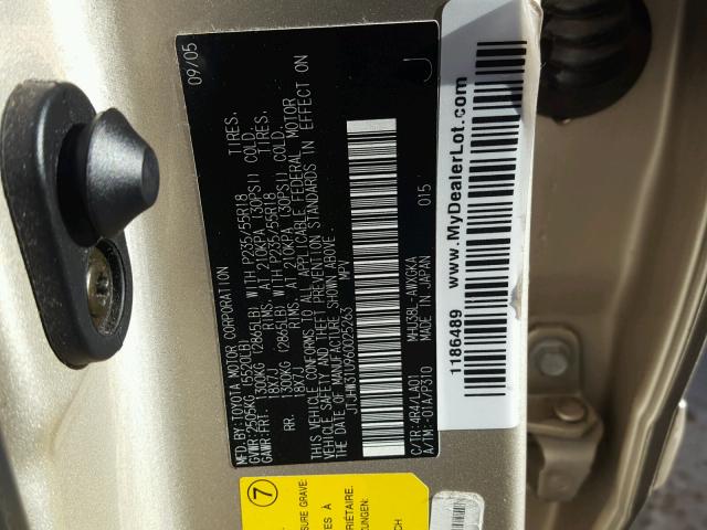 JTJHW31U960025263 - 2006 LEXUS RX 400 GOLD photo 10