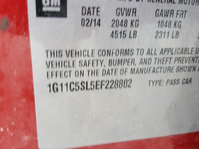 1G11C5SL5EF228802 - 2014 CHEVROLET MALIBU 1LT RED photo 10