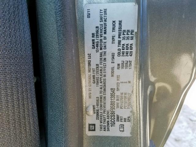 1GCCSBF95B8138548 - 2011 CHEVROLET COLORADO GRAY photo 10