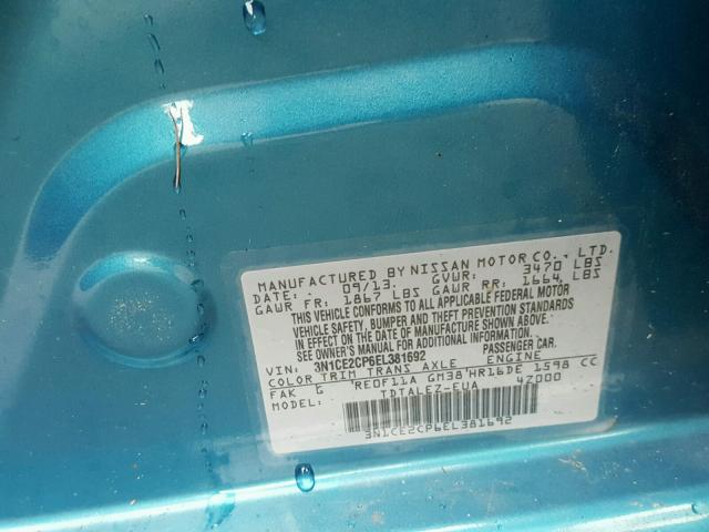 3N1CE2CP6EL381692 - 2014 NISSAN VERSA NOTE BLUE photo 10